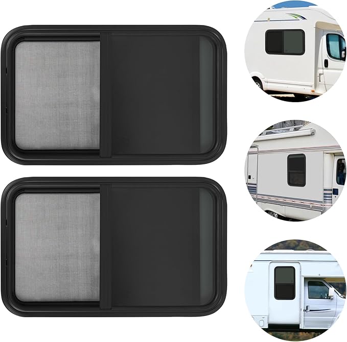 2 Pack RV Window, 18" X 30" Universal RV Window Vertical Slide W/Trim Ring, Vertical Sliding Glass Window with Screen Window for Cargo, Horse Trailer (18"Wx30"H（2 pack）)