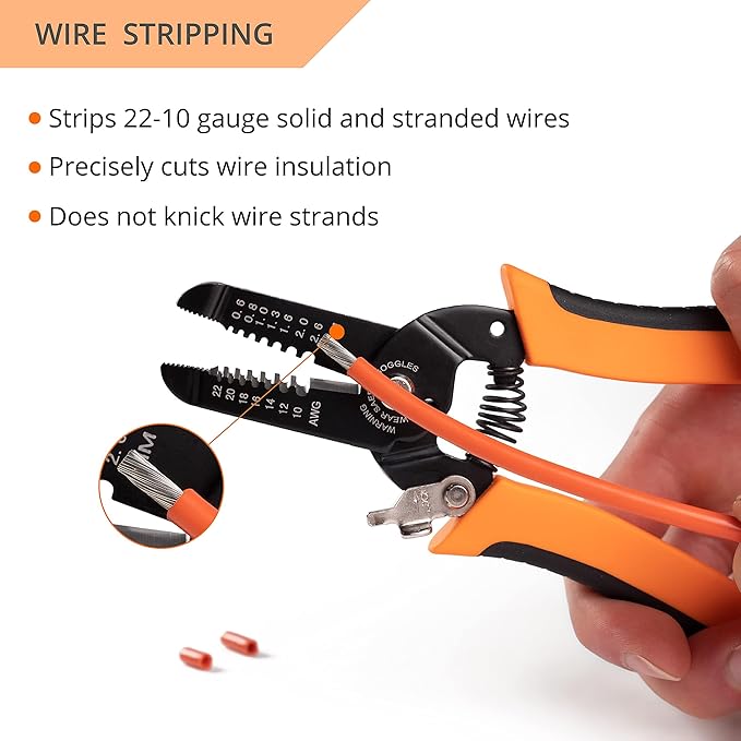 Wirefy STRP-01 Wire Stripper and Cutter for Solid and Stranded Wires 22-10 AWG | Precision Calibrated Ergonomic Wire Stripping Tool