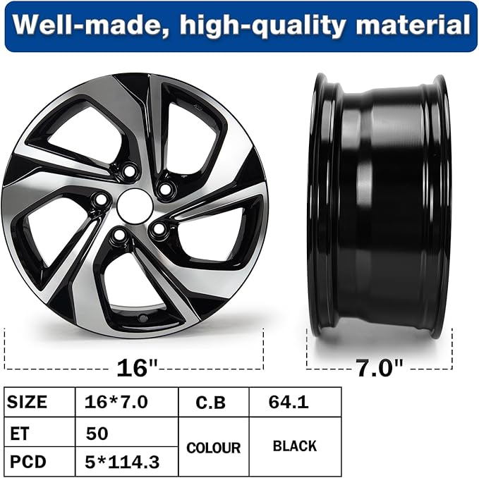 New 16" x 7" Aluminum Alloy Replacement for OE Wheel Rim Compatible with Honda Accord 2016-2017, PCD 5x114.3, 2 Sets
