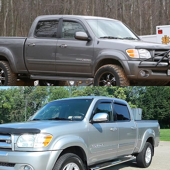 Original 4pcs Rain Guards Set, Outside Mount Window Deflectors, Side Window Visors Compatible with 2004-2006 Toyota Tundra Double/Crew Cab with 4 Full Size Doors Only|94710|