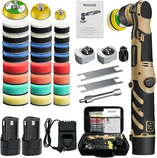 Cordless Mini Polisher,1/1.5/2Inch,DA&RO with 11 Variable Speed 2500-6000 RPM,2 * 2.3Ah Rechargeable Batteries,Car Detailing Micro Polisher