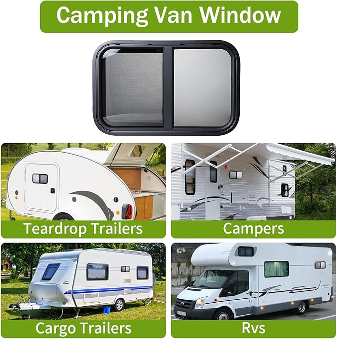 RV Window | 24" W x 15" H | Teardrop Style | Horizontal Sliding Replacement Glass &Trim Set | DOT Certification Qualified