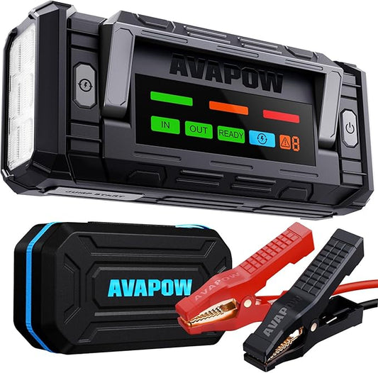 AVAPOW TJ68 10000A Battery Jump Starter Portable with 4" HD Display PD 65W Dual-Way Fast Charging,12V Jump Box, Car Battery Jump Starter for All Gas & Up to All Diesel Engines