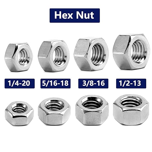 1/2-13 Hex Nuts 50Pcs 304 Stainless Steel 18-8, Full Thread, Hex Drive, Bright Finish by SG TZH