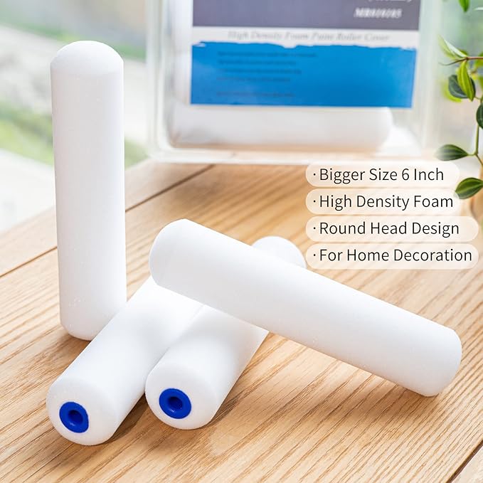 Mister Rui Foam Paint Roller, 6 Inch Paint Rollers, Pack of 24, High Density Foam Paint Roller, Small Paint Roller Covers, 6 Inch Sponge Mini Refill for Painting Walls, Use with All Paints