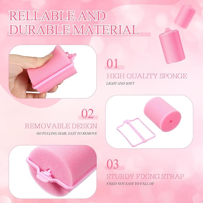 Geyoga 18 Pieces Sponge Hair Rollers Large Soft Foam Hair Styling Curlers Large Size Hairdressing Curlers for Women(Pink,1.9 x 2.6 Inches)