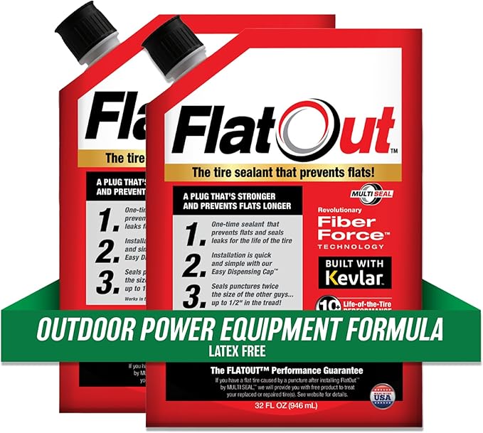 FlatOut Off Road Tire Sealant, Outdoor Power Equipment Formula, Prevents Flat Tires, Fix a Flat Tire, Seals Leaks, Contains Kevlar, 32 Ounce Bag, 2-Pack