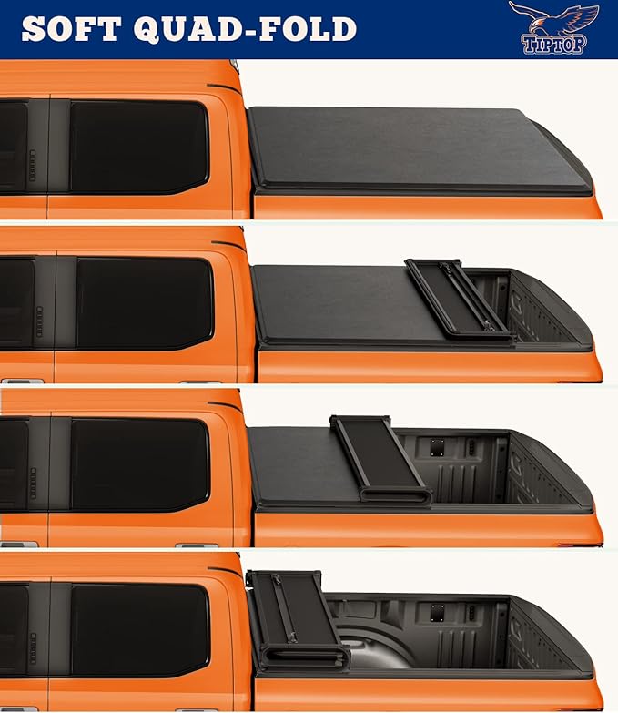 TIPTOP Soft Quad-Fold Tonneau Cover Truck Bed for 2007-2025 Silverado/Sierra 1500 5.8ft Bed (69.3") |Not for CarbonPro Bed| TPX4 |.