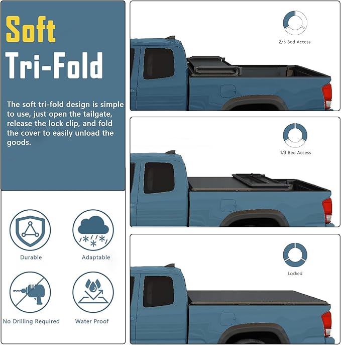 Perfit Liner 8.0 FT (96") Bed Soft Quad-Fold Tonneau Cover Fits 1999-2024 Ford F250 F350 F450 Super Duty Styleside/Fleetside Truck Cargo Topper, Softtop, 3-Folding (NOT for Flareside/Stepside)