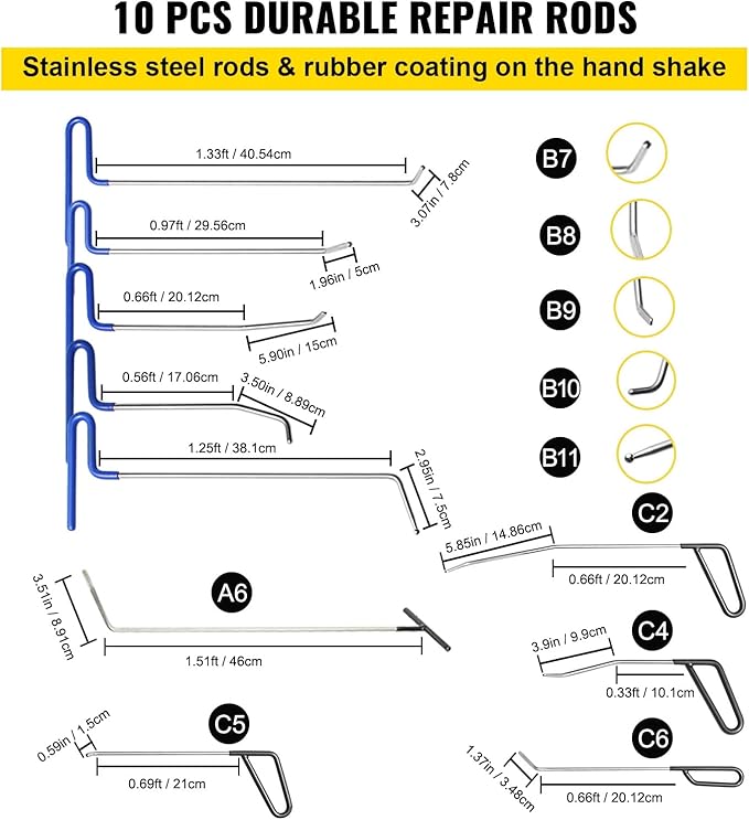 VEVOR Paintless Dent Removal Rods, 89 PCS Paintless Dent Repair Tools, Golden Lifter Puller Car Dent Repair Kit, Glue Puller Tabs Dent Puller Kit for Auto Dent Removal, Minor Dents, Door Dings
