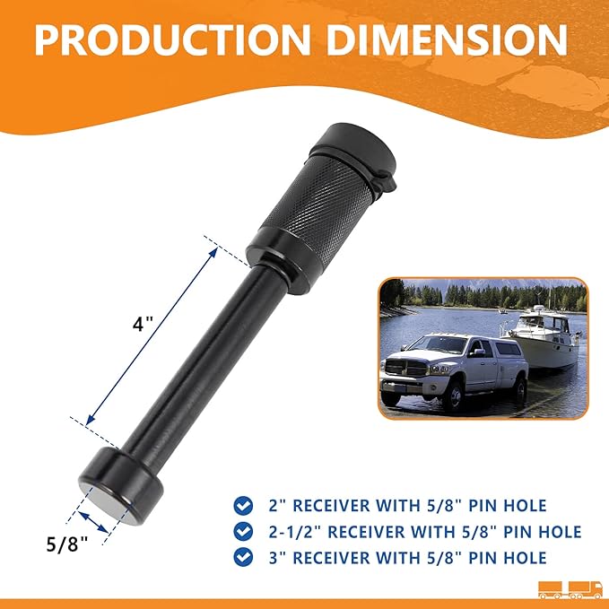 Trailer Hitch Locks, Hitch Lock with 5/8'' Dia 4” Long Pin Fits Class III IV V 2" 2-1/2", 3" & 3-1/2" Hitches, Locking Hitch Pin with Anti-Rattle O-Rings for Trailer Truck Boat (2 Pack)