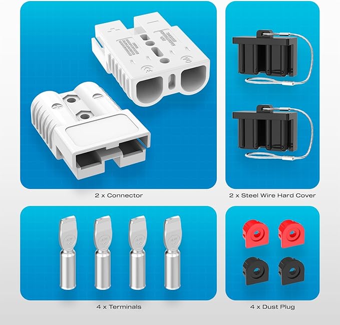 Anderson Connector, 175AMP 1/0AWG Battery Quick Connect w/Hard Cover 12V-36V Anderson Plug Winch Wiring Kit for Cable RV Truck Winch (2pcs)-Gray