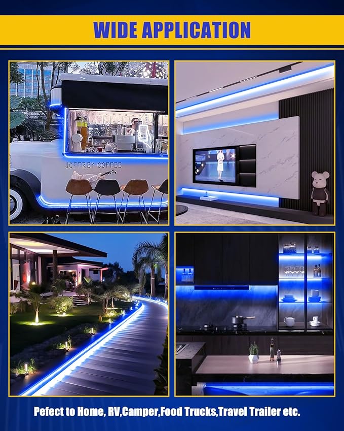 RV Awning Led Lights,12V 16.4FT RV Outside Light,Waterproof Underglow Led Light Kit for Home Camper Motorhome Travel Trailer Concession Stands Food Trucks Strip Light,Blue
