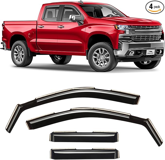 Voron Glass in-Channel Extra Durable Rain Guards for Trucks Chevrolet (Chevy) Silverado/GMC Sierra 1500 2019-2026 Double Cab, Window Deflectors, Vent Window Visors, 4 Pieces - 230091