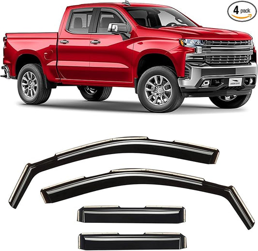 Voron Glass in-Channel Extra Durable Rain Guards for Trucks Chevrolet (Chevy) Silverado/GMC Sierra 1500 2019-2026 Double Cab, Window Deflectors, Vent Window Visors, 4 Pieces - 230091