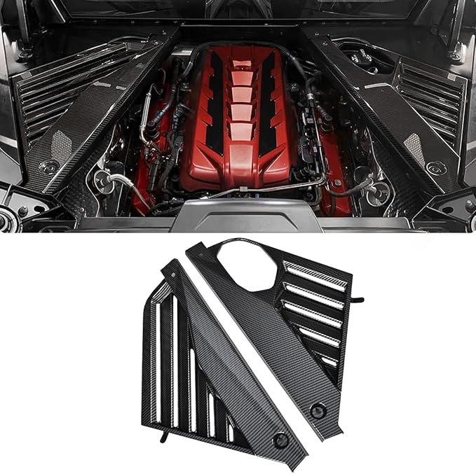 2Pcs Engine Bay Panel Cover,Carbon Fiber Pattern Rear Engine Covers Left Right Engine Case Guards Protector Compartment Filler Covers for Corvette C8 Stingray 2020+ for C8 Z06 2023+