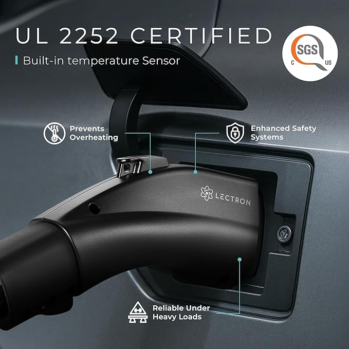 Lectron NACS to J1772 EV Charging Adapter - Compatible with Tesla Wall Connectors, Destination Chargers, & Mobile Connectors (80A, 250V) - for J1772 Electric Vehicles - UL 2252 Certified (Black)