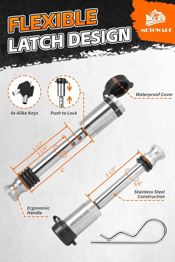 METOWARE Adjustable Trailer Hitch - Aluminum Tow Hitch Fits 2.5-Inch Receiver - Heavy Duty Drop Hitch with 6-Inch Drop/Rise for Truck (18,000 LBS GTW), Double Stainless Steel Locks & Hitch Pin (Black)