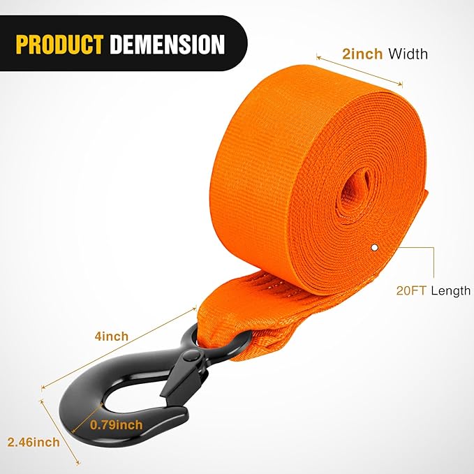 Nilight Boat Trailer Winch Strap 2" x 20' with Steel Hook 5500 LBS Break Strength Winch Strap for Pontoon, Jet Ski, Fishing Boat