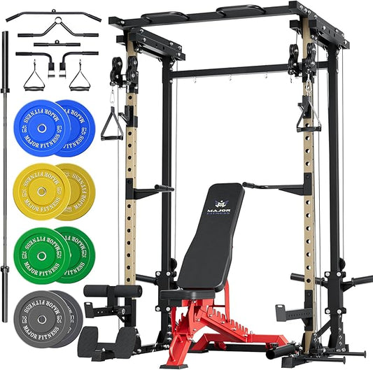 MAJOR FITNESS Drone3 Power Cage - Multi-Function Power Rack for Home Gym, Squat Rack with Pull-up Bar, Cable Crossover System, J-Hooks, for Strength Training, Heavy-Duty Steel Construction