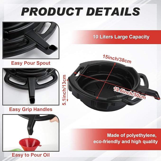 8 Pcs Automotive Oil Funnel Set Include 4 Wide Mouth Flexible Funnel with Handle 2 Plastic Large Funnels Adjustable Oil Filter Wrenches Drain Pan for Cars and Motorcycles