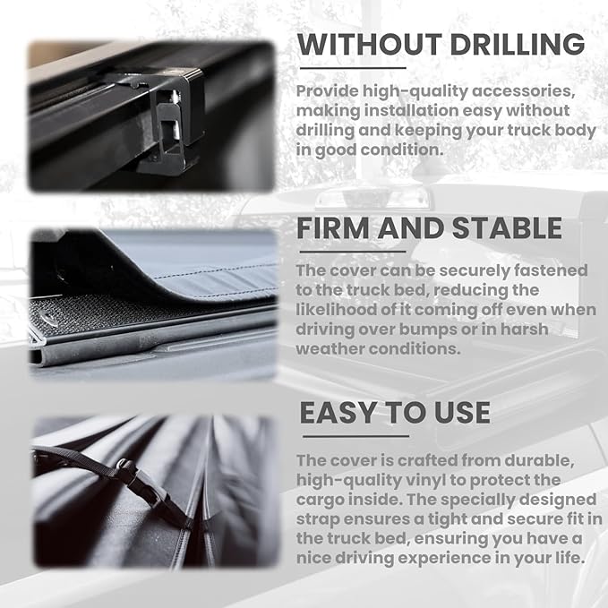 8ft Soft Folding Truck Bed Tonneau Cover fits 04-14 Ford F-150, 06-08 Lincoln Mark LT Styleside/Fleetside 8 FT (96") Long Box (NOT for Flareside/Stepside) | 3 Fold & Security Lock | Waterproof Vinyl