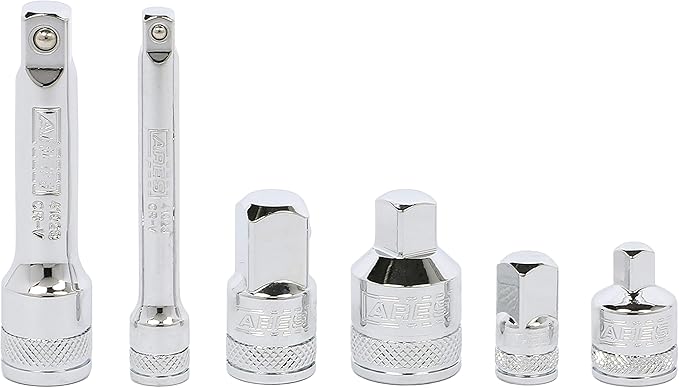 ARES 36016 – 6-Piece Socket Adapter and Extension Set – 1/4-Inch, 3/8-Inch, and 1/2-Inch Socket Adapters and Reducers – Includes 3-Inch Long Extensions for Superior Reach