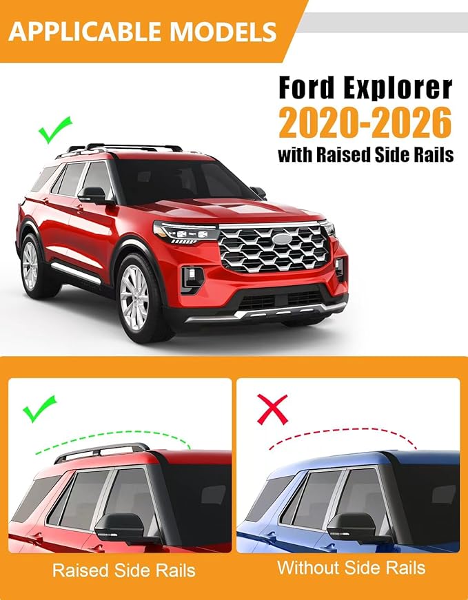 KINGGERI 330lbs All Aluminum Roof Rack Cross Bars Compatible with Ford Explorer 2020 2021 2022 2023 2024 2025 2026, Heavy Duty Lockable Roof Rails Crossbars Rooftop Cargo Basket Luggage Accessories