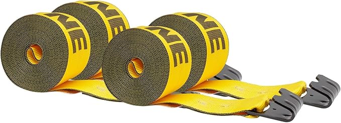 Mytee Products Kinedyne Winch Straps 4" x 30' Gold Heavy Duty Tie Down w/Flat Hooks WLL# 5400 lbs | 4 Inch Cargo Control for Flatbed Truck Utility Trailer (4 Pack)