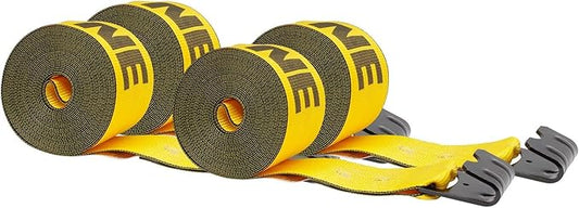 Mytee Products Kinedyne Winch Straps 4" x 30' Gold Heavy Duty Tie Down w/Flat Hooks WLL# 5400 lbs | 4 Inch Cargo Control for Flatbed Truck Utility Trailer (4 Pack)