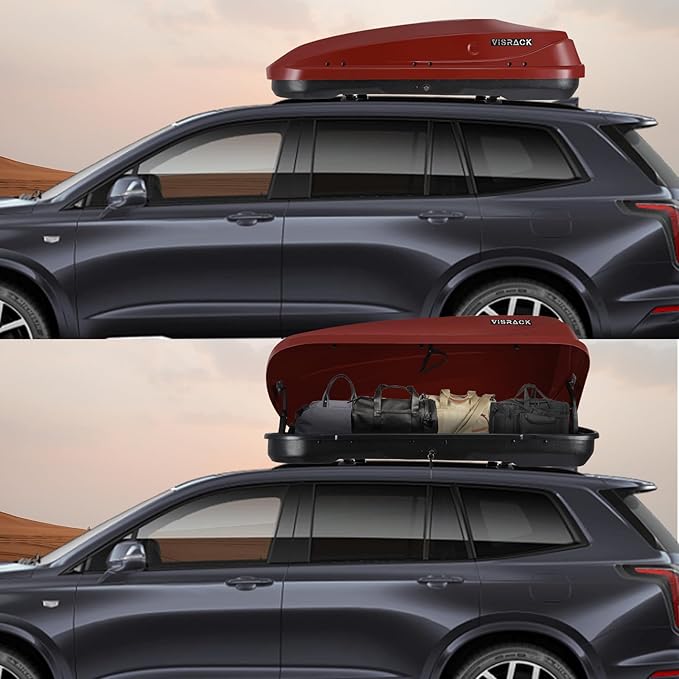 Hard Shell Roof Cargo Carrier with Security Keys, Roof Box, Cargo Box, 56 (L) x 30 (W) x 13.7(H) Inches, 13 Cubic Feet (Tool-Free Install), Red