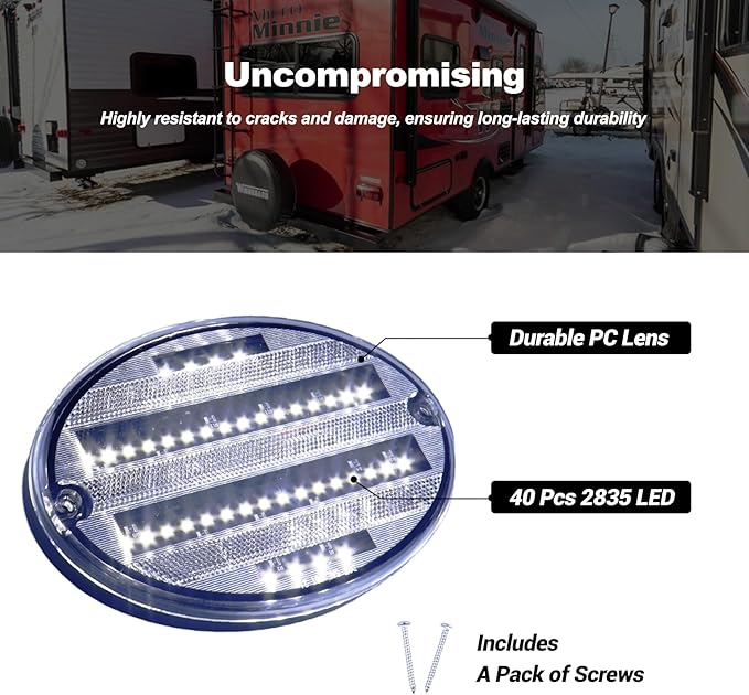 Oval LED Tail Lights White LED Backup Reverse Lights for Camper Trailer RV Airstream 8.5" Length 40LEDs Surface Mount Clear Lens, Pack of 2