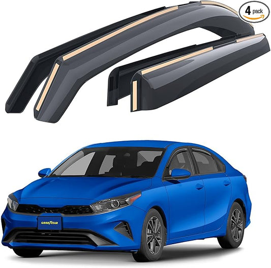 Goodyear Shatterproof in-Channel Window Deflectors for Kia Forte 2019-2024, Rain Guards, Window Visors for Cars, Vent Deflector, Car Accessories, 4 pcs - GY008163