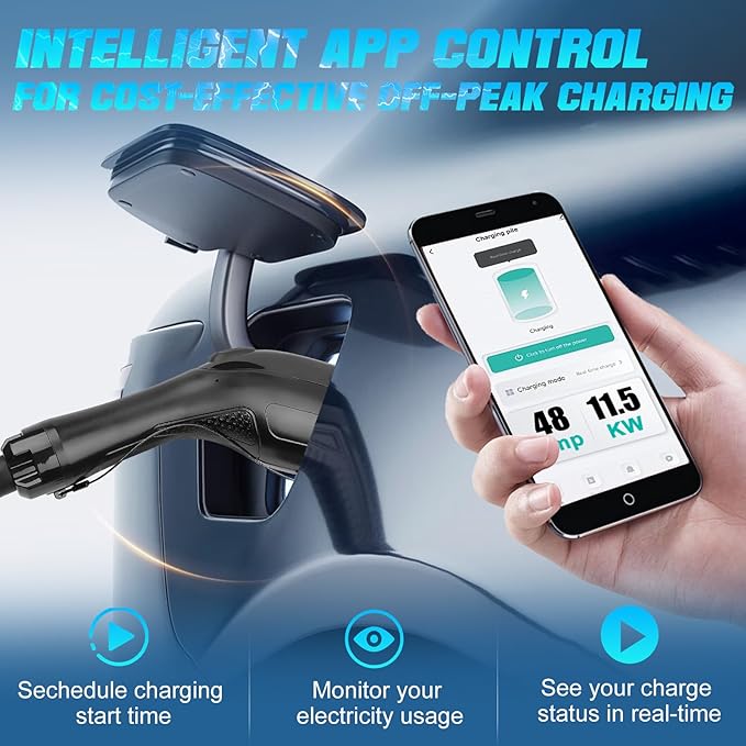 Portable EV Charger Level 2, 48Amp 240V, Electric Vehicle Charger with 16.5FT Cable, NEMA 14-50 Plug, Compatible with SAE J1772 EVs, Scheduled Charging, Adjustable Current, Smart APP