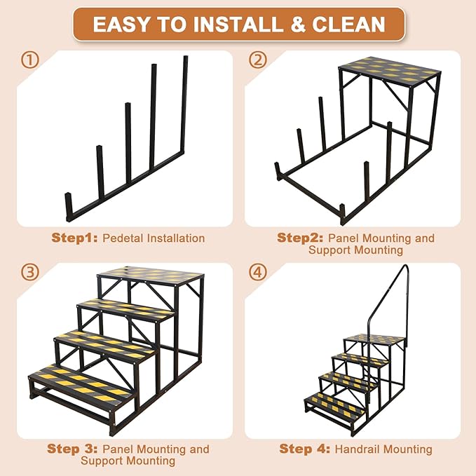 4 Step RV Stairs, Hot Tub Steps, Outdoor Spa Step Ladder with Handrail,Portable Economy 5th Wheel Stair for Travel Trailer, Motor Home, Camper and Porch with Non-Skid Tapes