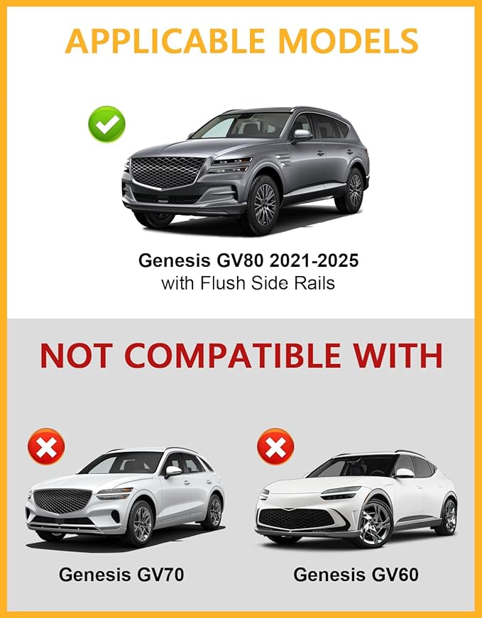 Tuyoung 220lbs Lockable Roof Rack Cross Bars Compatible with Genesis GV80 2021 2022 2023 2024 2025, Heavy Duty Anti-Theft Aluminum Roof Rails Crossbars Cargo Carrier Bag Black Bike