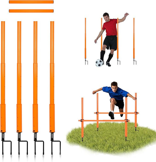 Hikeen Telescopic Length Soccer Poles Fixed & Collapsible Options Agility Training Hurdles and Football Obstacle for Teenager Soccer Training Outdoor Sports Speed Training Equipment