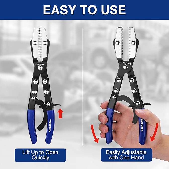 WORKPRO 3-Piece Ratcheting Hose Pinch Off Pliers Set, 8", 10", 12" Locking Hose Pinch Pliers Set with Storage Bag - for Radiator, Coolant, Automotive, Fuel Lines