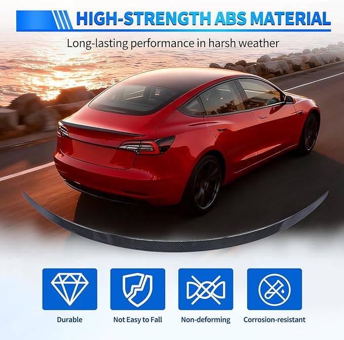 Nilight Spoiler Fit for Tesla Model 3 2017-2023 Spoilers for Cars Rear Spoiler Wing Sporty Appearance Rear Trunk Lip Exterior Accessories No-Drill Installation ABS Carbon Fiber Pattern, Glossy Black