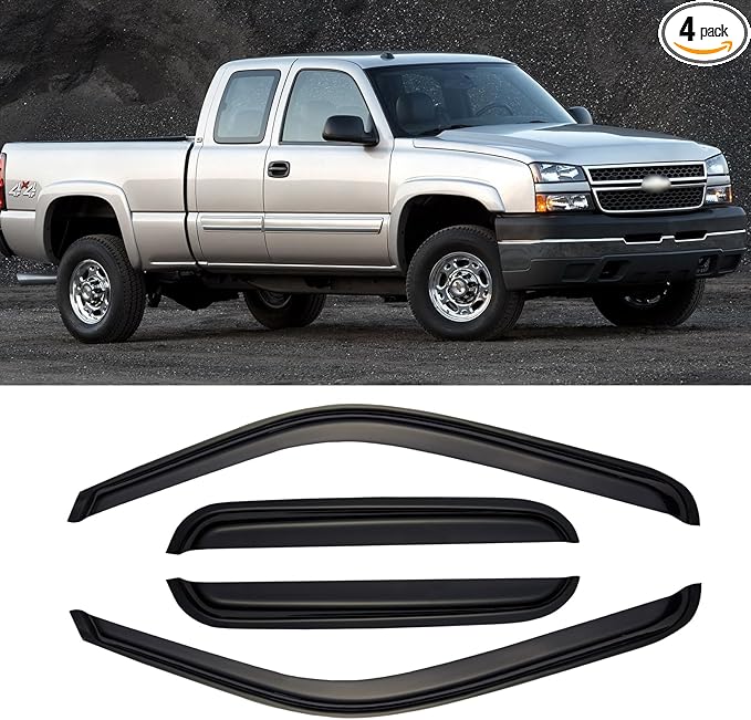 Window Rain Guards for 1999-2006 Chevy Silverado/GMC Sierra 1500/2500/3500HD Extended Cab, Window Visor Vent Wind Shade Deflector Shield Protector Sun 2007 Silverado/Sierra Classic, Out Channel, 4PCS