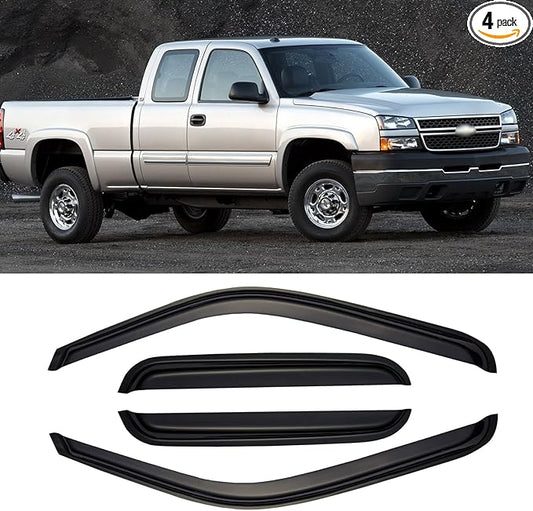 Window Rain Guards for 1999-2006 Chevy Silverado/GMC Sierra 1500/2500/3500HD Extended Cab, Window Visor Vent Wind Shade Deflector Shield Protector Sun 2007 Silverado/Sierra Classic, Out Channel, 4PCS