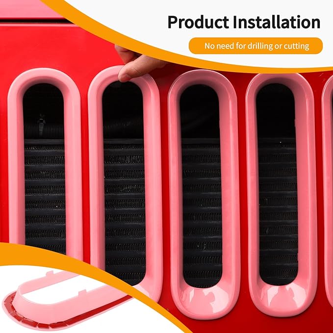 Hoolcar Front Grille Insert Cover & Headlight Bezel Cover Trim Fit for Jeep Wrangler JK JKU 2007-2017, Exterior Accessories, Pink