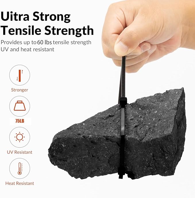 100 PCS 18 inch White Zip Ties Heavy Duty, 75LBS Tensile Strength, Self-Locking Heavy Duty UV Resistant Cable Ties for Indoor and Outdoor