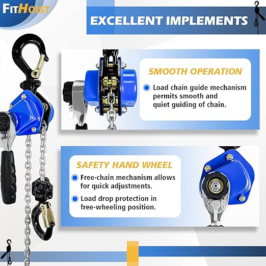 1/2Ton Chain Hoist (2-Pack) 1100Lbs Capacity 10ft Lift Small Come Along Alloy Steel G80 Chain 2 Heavy Duty Hooks, Manual Lever Chain Hoist for Garages Warehouse Automotive Machinery