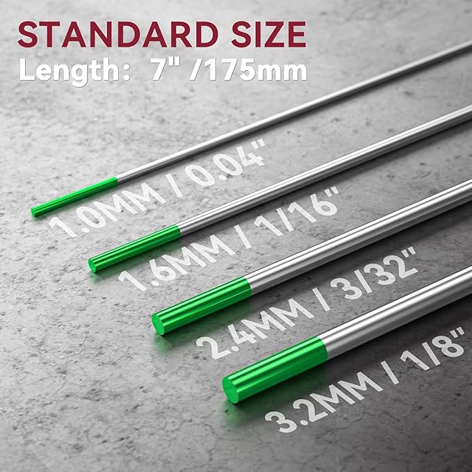 ARCCAPTAIN TIG Welding Tungsten Electrode 10-Pack 1/8" x 7"(Green - Pure Tungsten, WP, EWP)