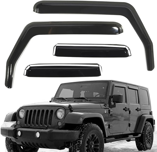 ZXMOTO Rain Guards Side Window Visor Vent Outside Mount, 4PCS Fits for Jeep Wrangler JK 2007-2018 4door