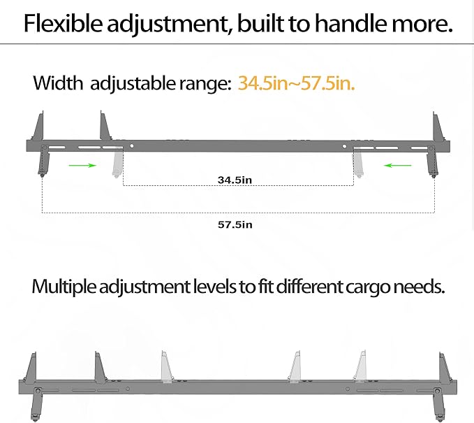 Universal 2 Bars Roof Ladder Rack 600 LBS Capacity Utility Adjustable Cross Bar with Stopper for Van Without Rain Gutter Fit for Kayak Canoe Ladder Lumber Pipes Cargo Carrier Accessories