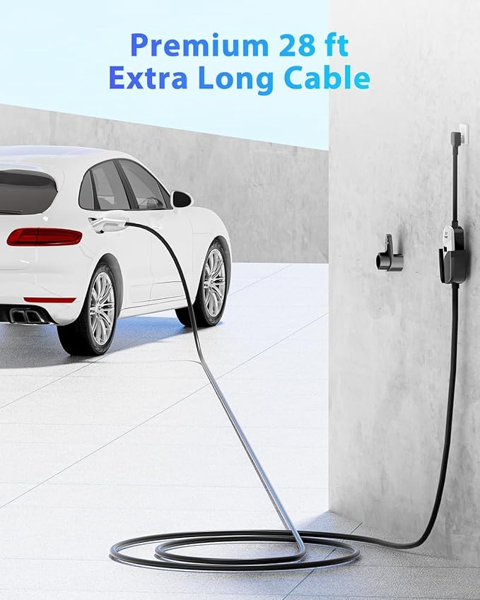 Level 2 EV Charger, 40A, 240V 9.6kW Portable Electric Vehicle Charging Station, NEMA 14-50 Plug, 25ft Cable, Adjustable Current & Timing Delay, J1772 Connector for BEVs/PHEVs