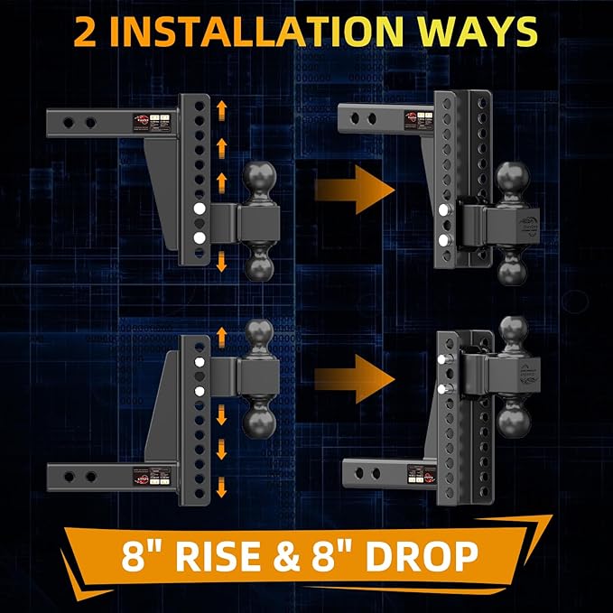 Adjustable Trailer Hitch -Drop Hitch (Fits 2-Inch Receiver) -8" Drop/Rise Tow Hitch, 2" & 2-5/16" Ball Hitches for Trucks -21,500 GTW Hitch Ball Mount with Anti-Theft Locking Hitch Pins