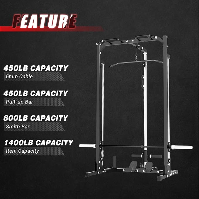 Compact Smith Machine Home Gym - 800lb Barbell Sleeve, Space-Saving Power Cage with LAT Pulldown, Power Rack 5-in-1, 1500lb Capacity for Garage & Small Spaces, P70